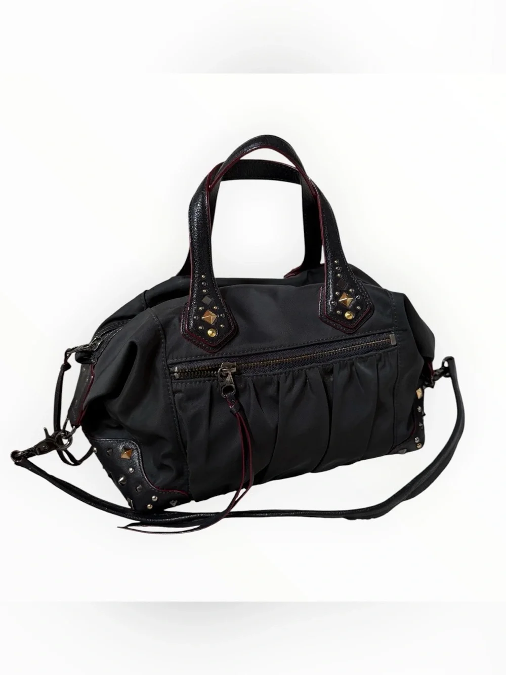 MZ Wallace Vintage Bedford Nylon Studded Satchel Crossbody Bag - Black